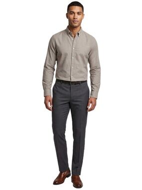 M ASOS Men's Neutral Beige Dress Shirt 98% Cotton Work Attire Business Casual